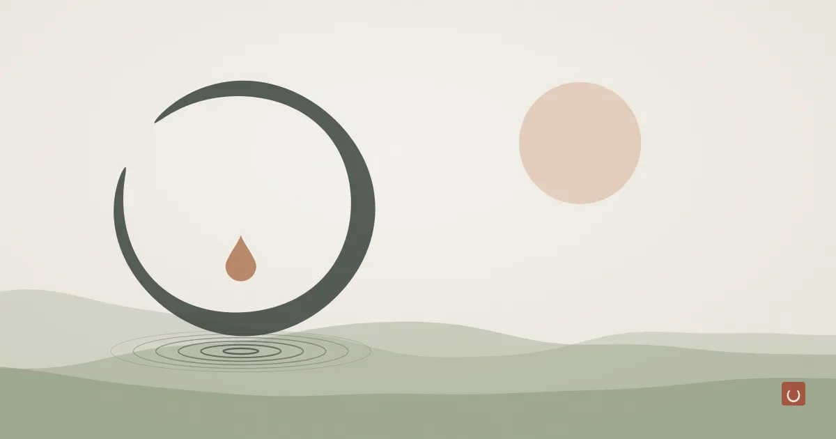 Abstract ink wash illustration of dark mineral sediment settling at the bottom of clear water, representing heavy metals in cosmetics