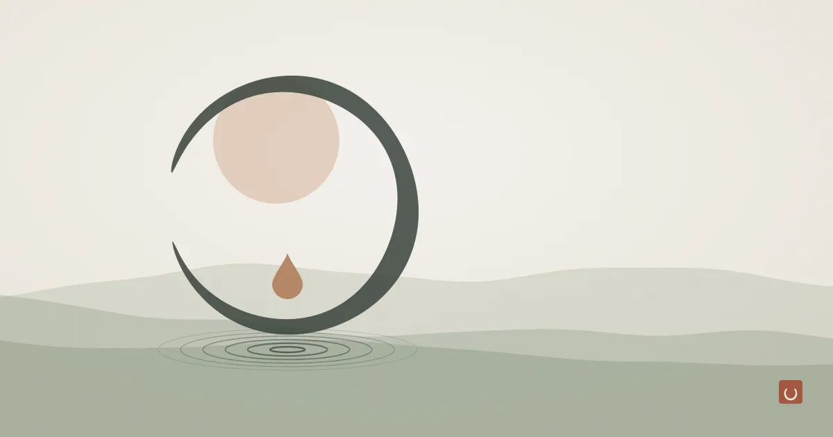 Abstract ink wash illustration of a smooth dark pool beside a single green leaf, representing petroleum versus plant based moisturizers