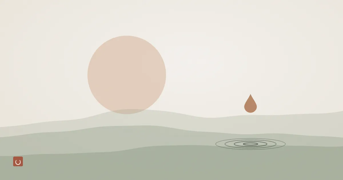 Abstract ink wash illustration of tiny scattered specks suspended in flowing water, representing microplastics in beauty products