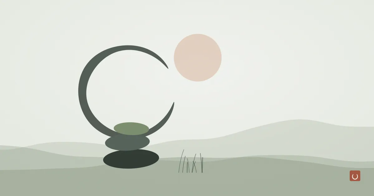 Abstract ink-wash illustration of a pale sun over a calm sea with a soft white mineral haze along the shoreline, representing mineral vs chemical sunscreen