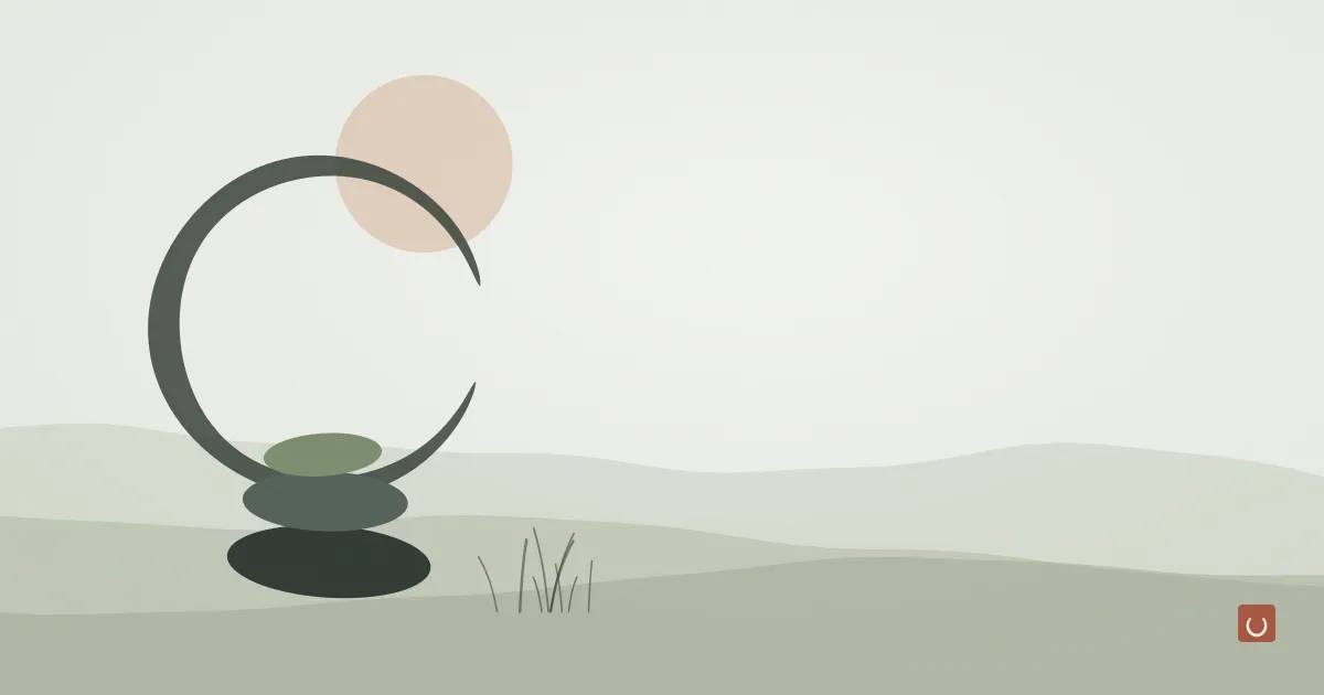 Abstract ink-wash illustration of long flowing strands of hair drifting like river grass beside a small round bar, representing non toxic hair care